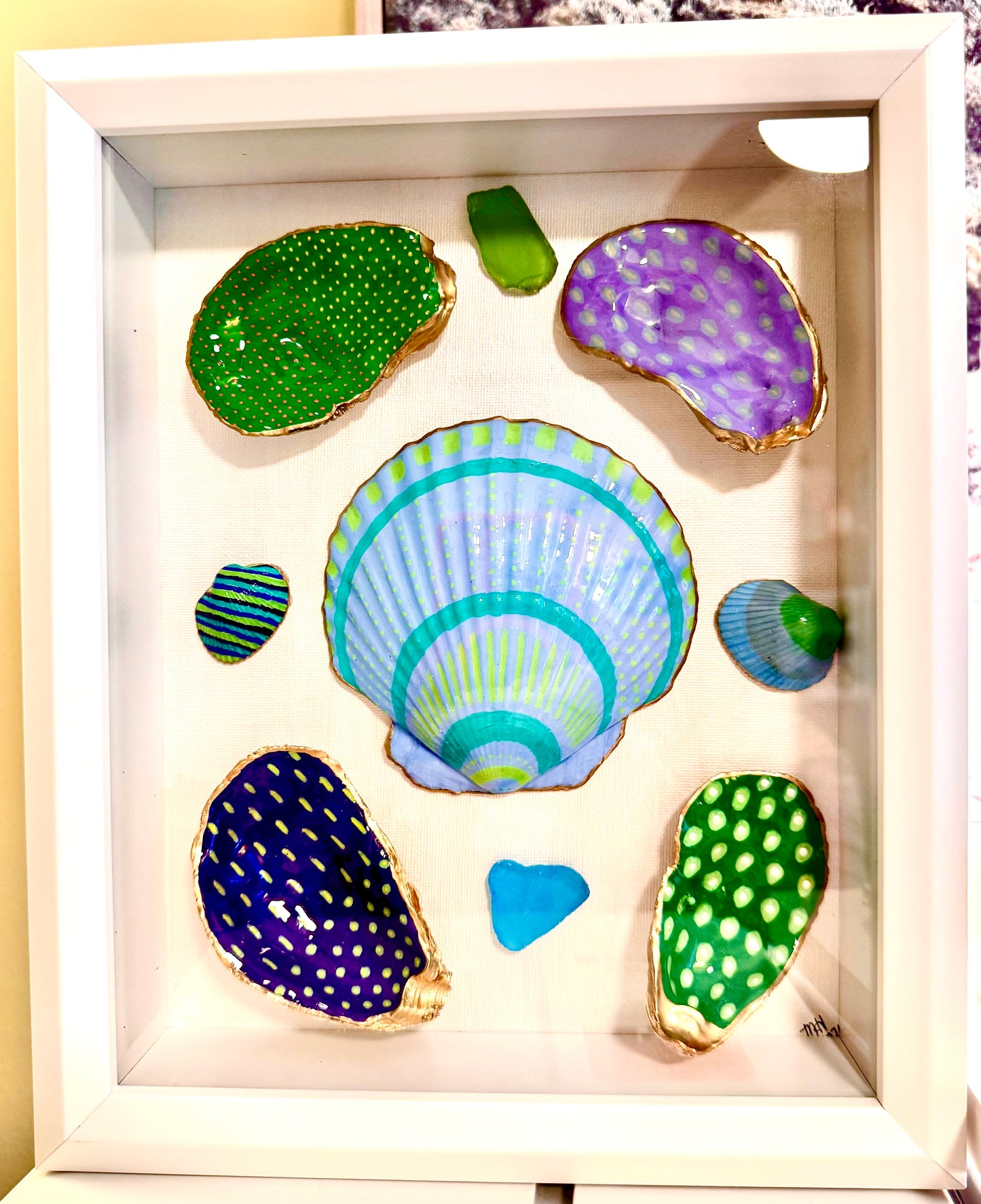 8x10 Shadow Box Hand Painted Shell Art Bright Bahamian