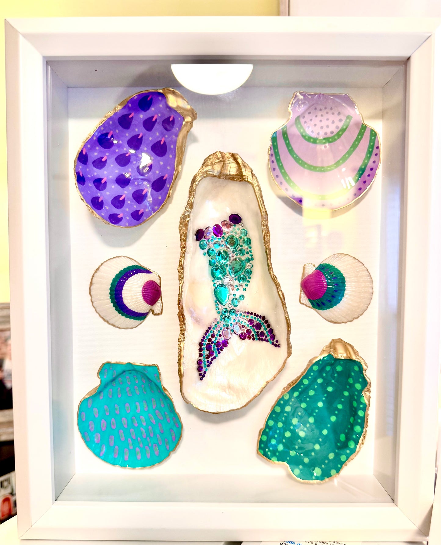 8x10 Hand Painted Shell Shadow Box Mermaiding Around