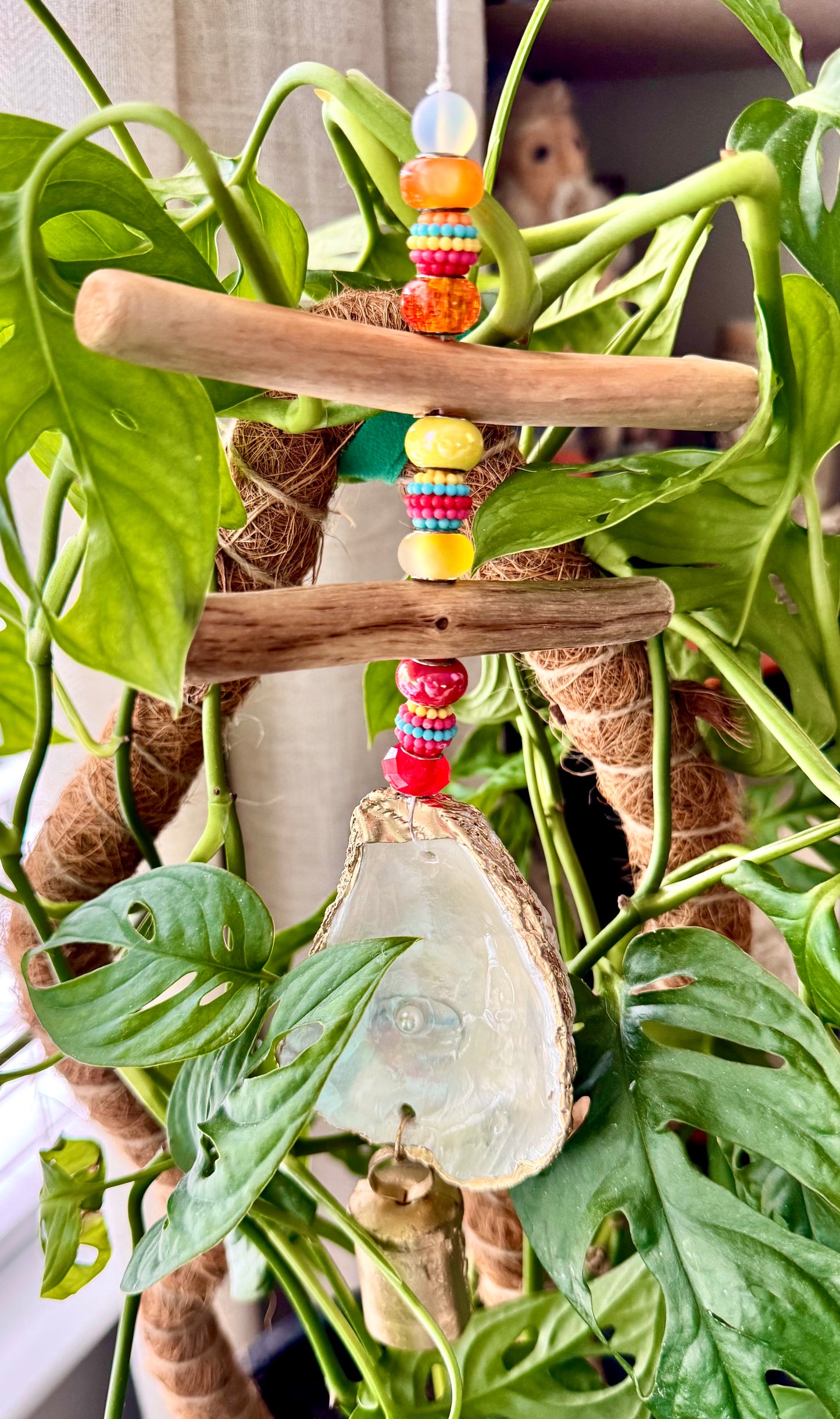 Tropical Driftwood & Oyster shell beaded windchime
