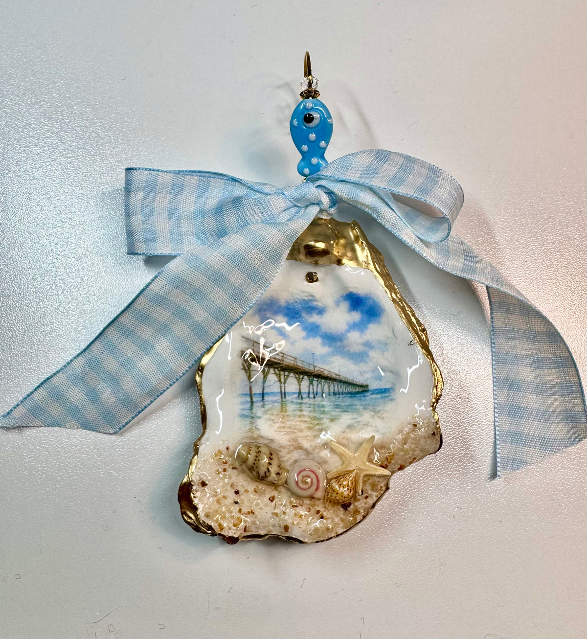 Beach pier with Sand Oyster Shell Ornament