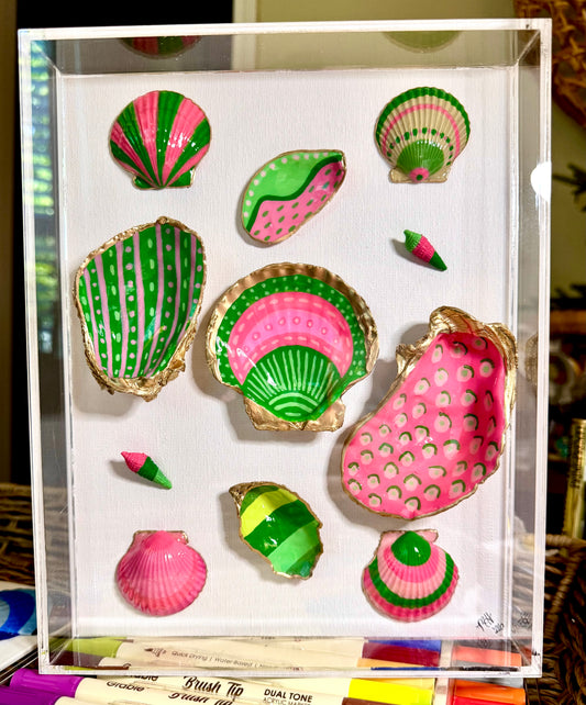 8x10 Acrylic Shadow Box Hand Painted Lily Pinks Shells