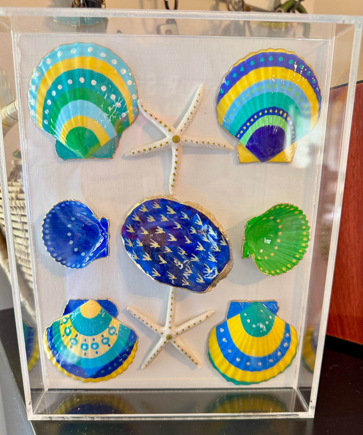 8x10 Acrylic Shadow Box Bimini Blues Hand Painted Shell Art