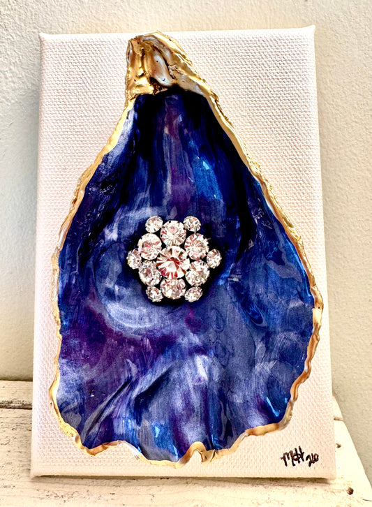 5x7 Vintage Ocean Blue Oyster Shell Art Hand Painted