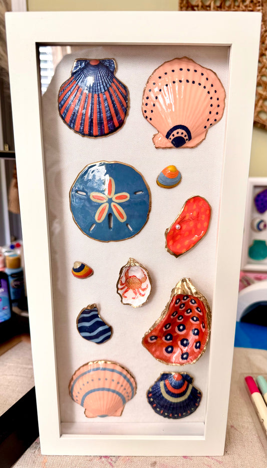 "Crabby" 6x14 Hand Painted Shell Shadow Box