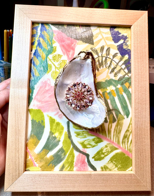5x7 Framed Oyster Vintage Pink Palm