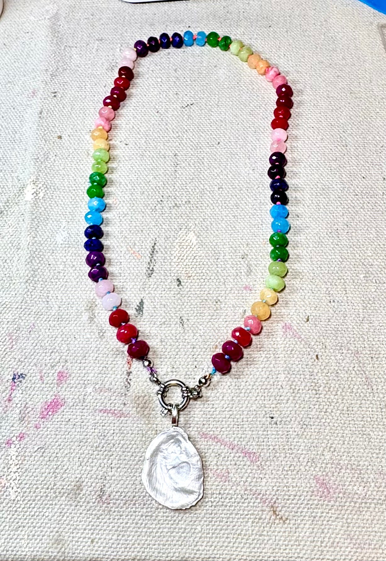 Multi Colored Rondelle Oyster Shell Necklace